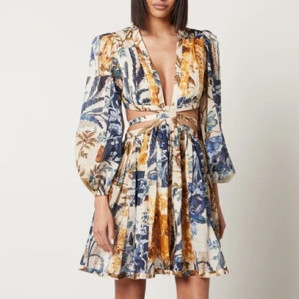 Zimmermann Aliane Floral-Print Cutout Cotton-Gauze Dress Size 1
